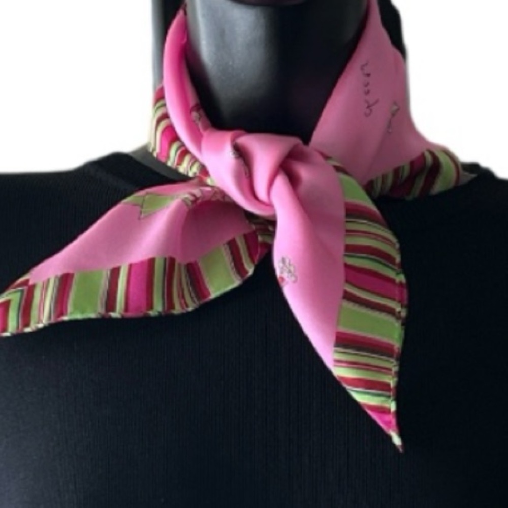 Rare ECHO Novelty Print Chic Fashion Ladies Twilley Christmas Scarf Pink Green